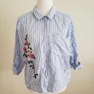 Blue White Striped Cotton Shirt Sz S